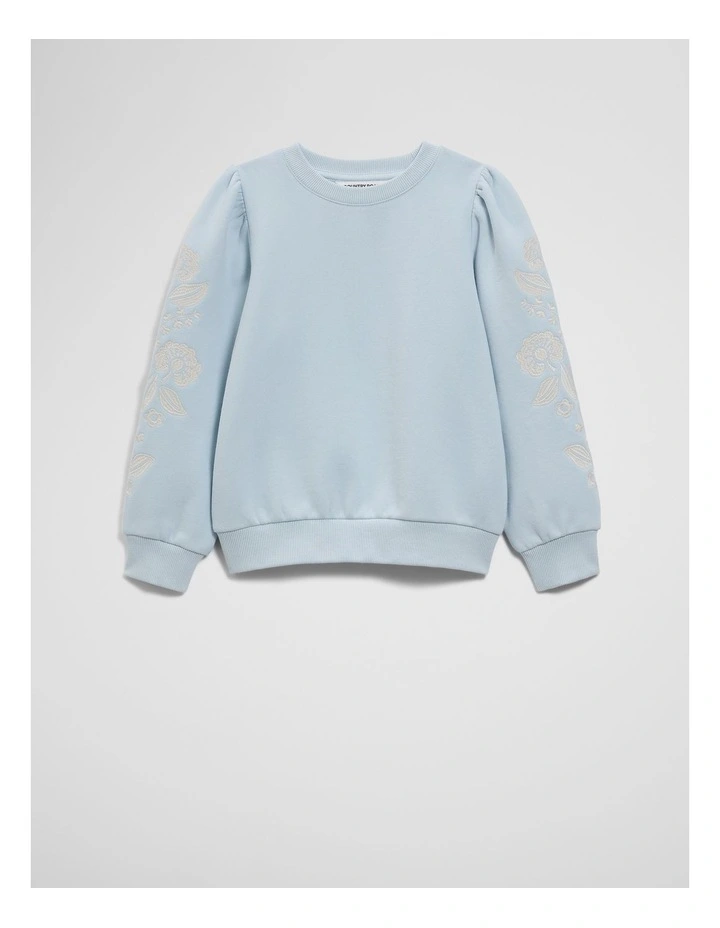 Embroidered Sleeve Sweat in Sky image 4