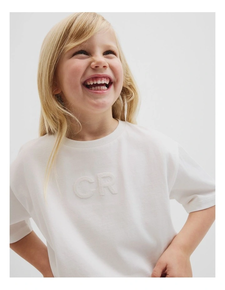 Short Sleeve Sequin Logo T-shirt in Marshmallow image 2