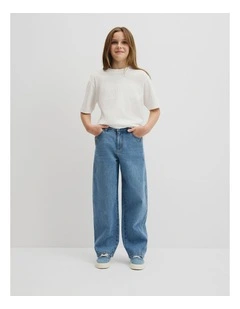 Curved Seam Jean in Light Blue Wash