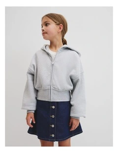 Teen Cropped Zip Through Jacket in Light Grey Marle
