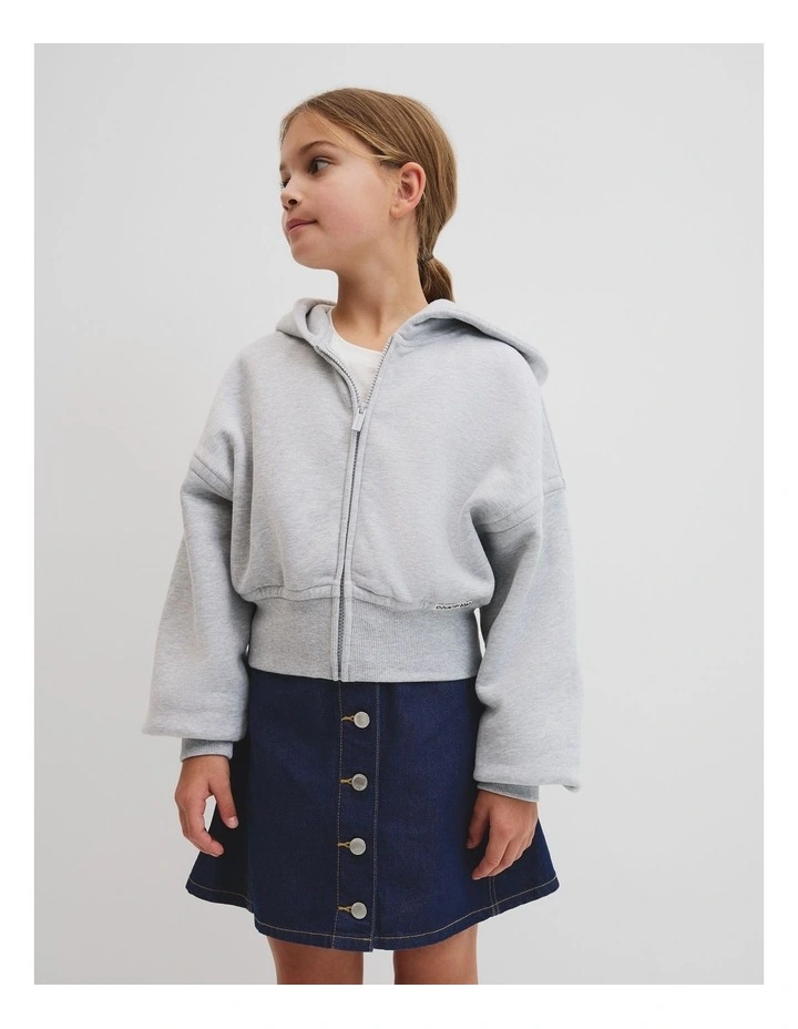 Teen Cropped Zip Through Jacket in Light Grey Marle image 1