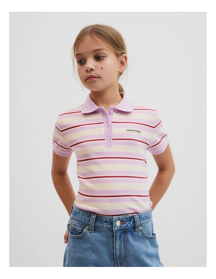 Short Sleeve Stripe Polo Top in Wisteria Stripe image 1