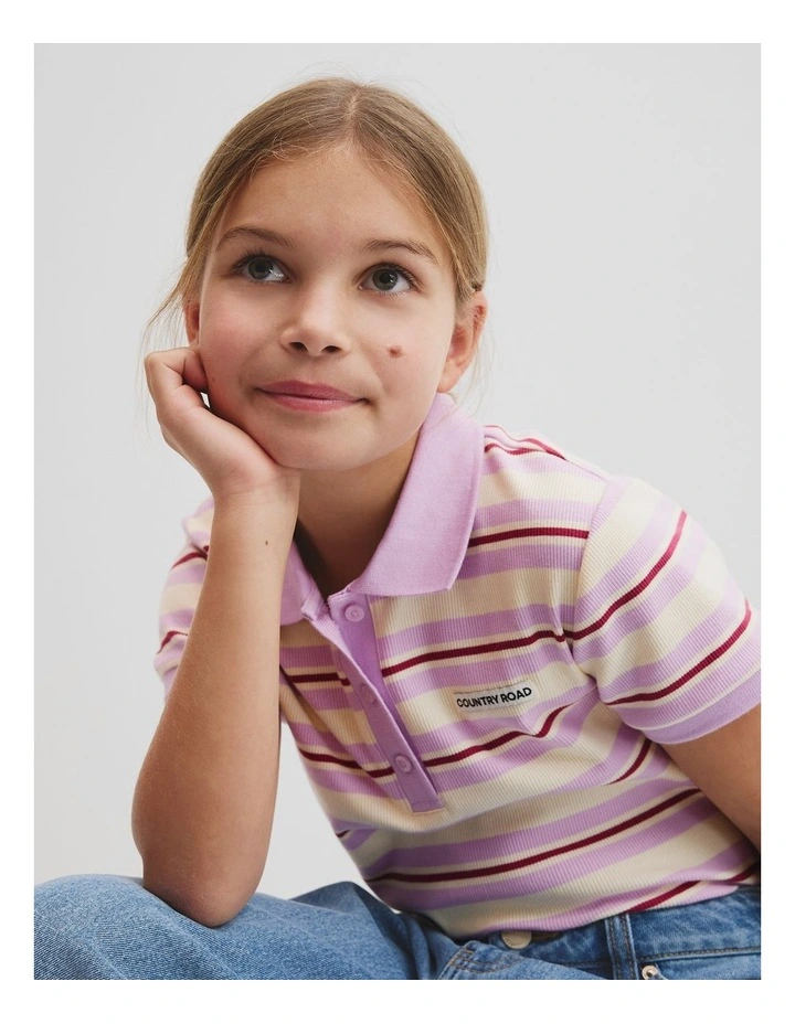 Short Sleeve Stripe Polo Top in Wisteria Stripe image 2