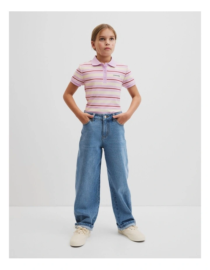 Short Sleeve Stripe Polo Top in Wisteria Stripe image 3