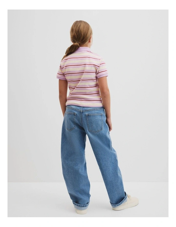 Short Sleeve Stripe Polo Top in Wisteria Stripe image 4