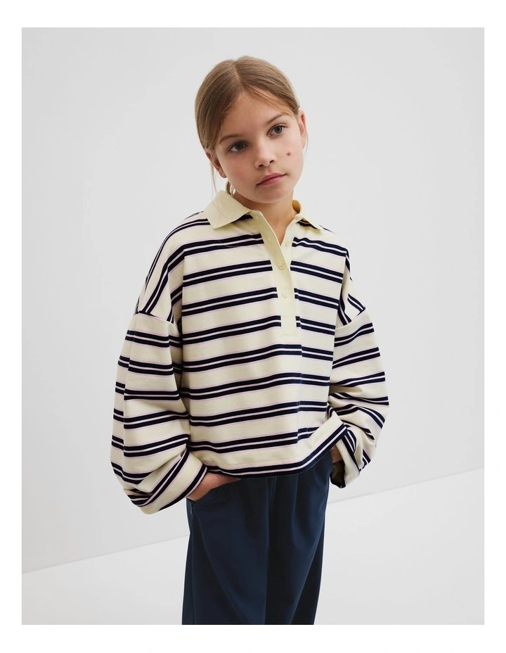 Long Sleeve Stripe Rugby Top in Buttermilk image 1