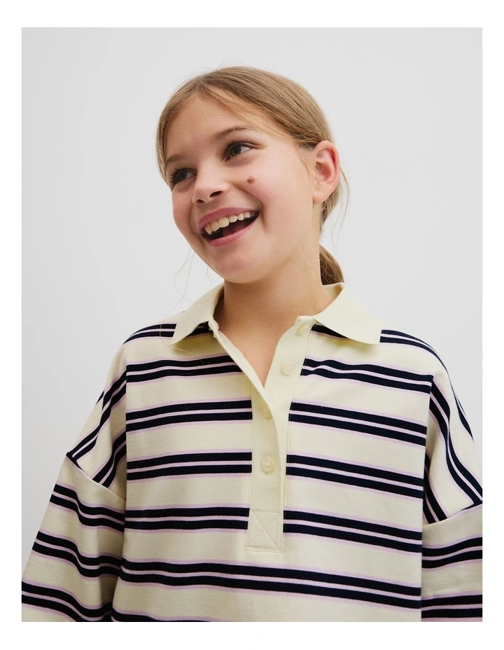 Long Sleeve Stripe Rugby Top in Buttermilk image 2