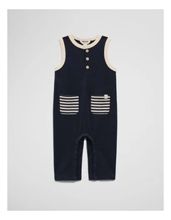Sleeveless Textured Romper in Navy
