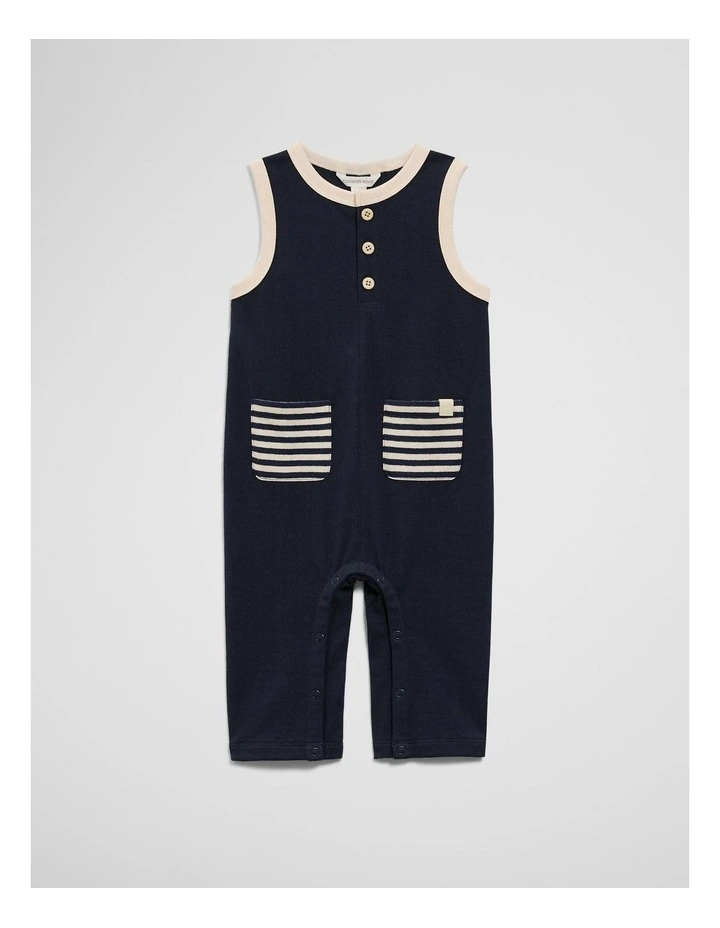 Sleeveless Textured Romper in Navy image 1