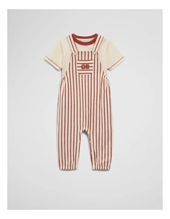 Jersey Short Sleeve Overall Set in Clay Stripe