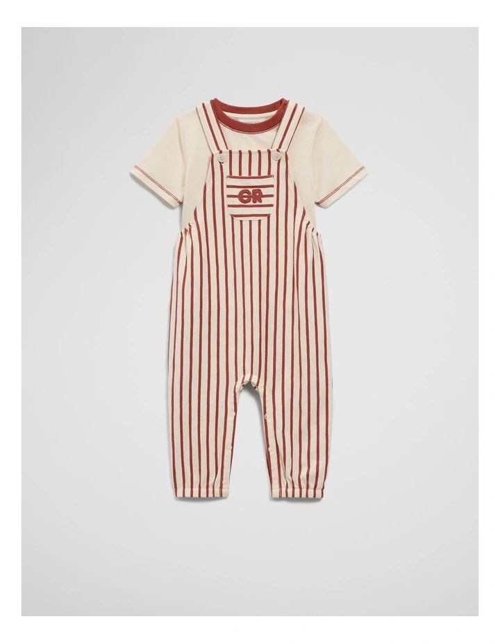 Jersey Short Sleeve Overall Set in Clay Stripe image 1