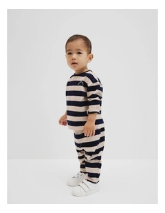 Textured Pull On Pant in Navy Stripe