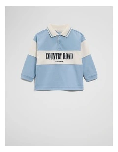 Organically Grown Cotton Logo Rugby T-shirt in Mid Blue