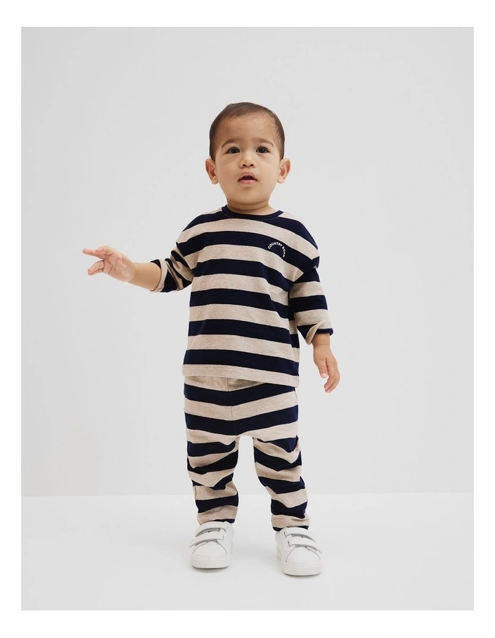 Textured Long Sleeve T-shirt in Navy Stripe image 2