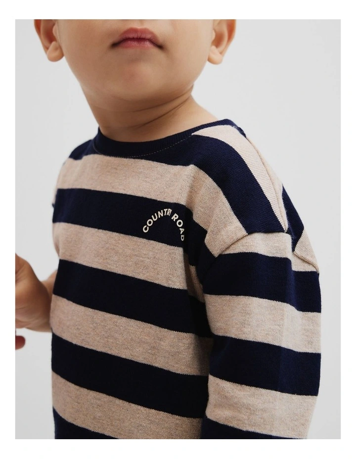 Textured Long Sleeve T-shirt in Navy Stripe image 3