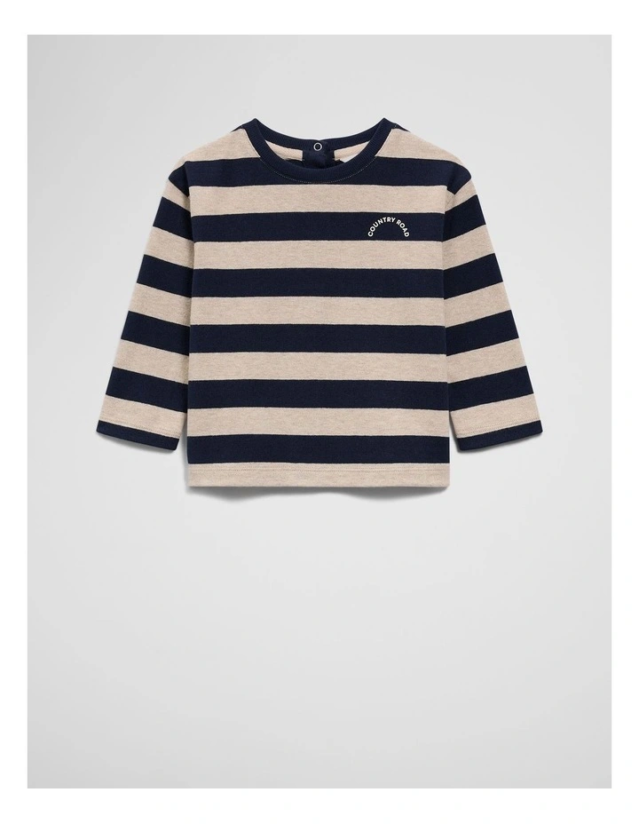 Textured Long Sleeve T-shirt in Navy Stripe image 4