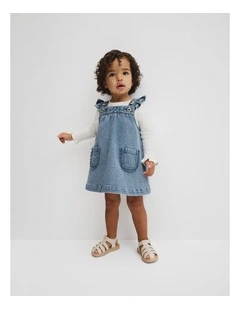 Scallop Denim Pinafore in Light Blue Wash