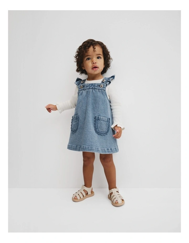 Scallop Denim Pinafore in Light Blue Wash image 1