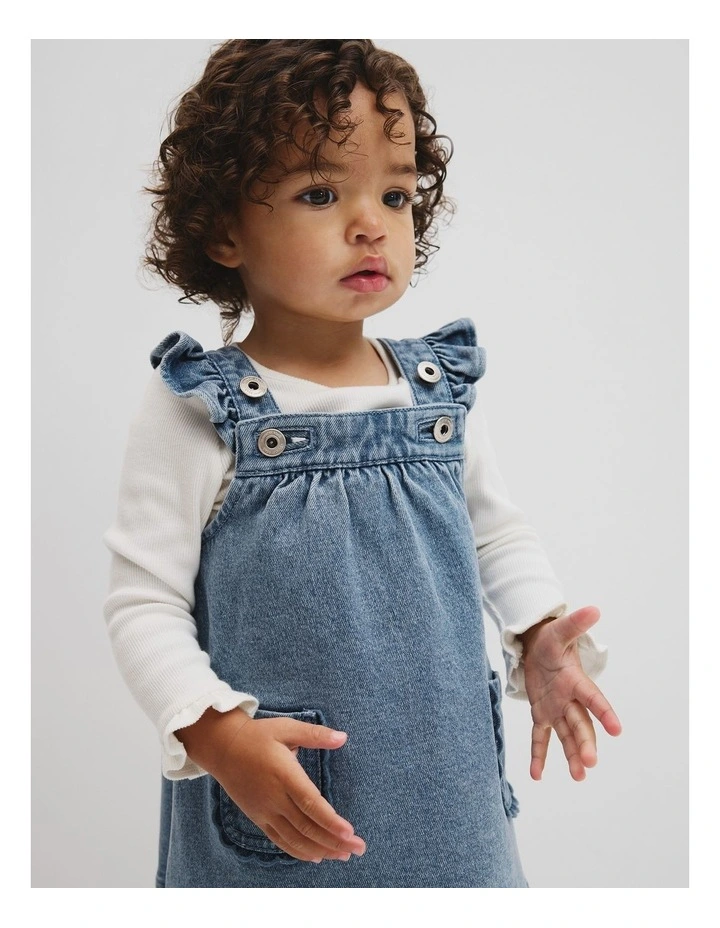 Scallop Denim Pinafore in Light Blue Wash image 2