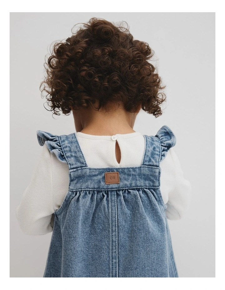 Scallop Denim Pinafore in Light Blue Wash image 3