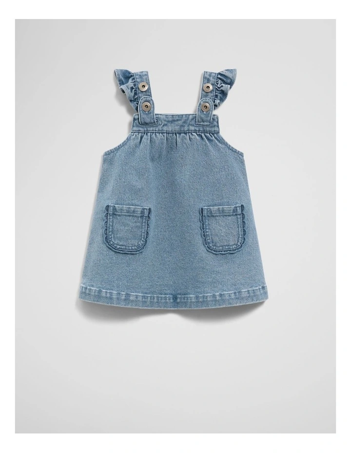 Scallop Denim Pinafore in Light Blue Wash image 4