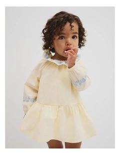 Long Sleeve Embroidered Romper Dress in Antique White