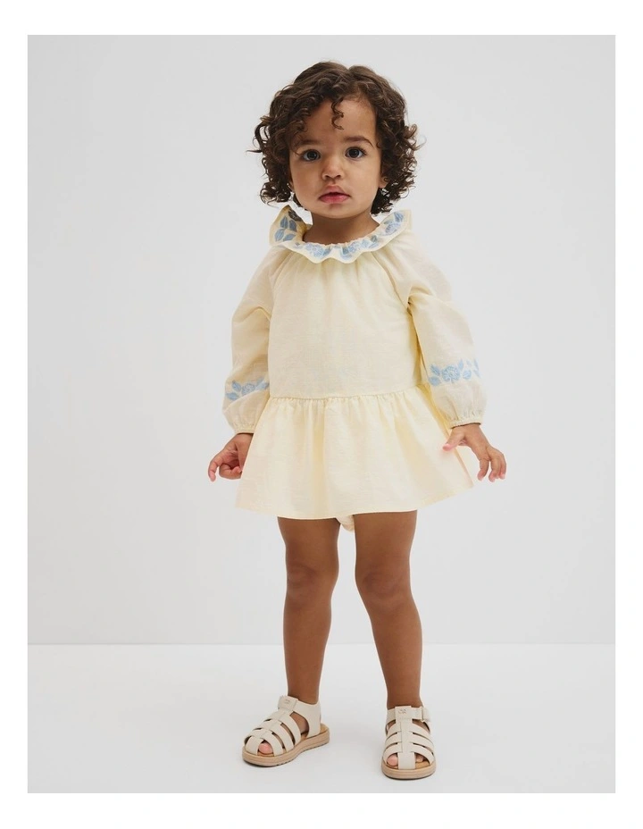Long Sleeve Embroidered Romper Dress in Antique White image 2