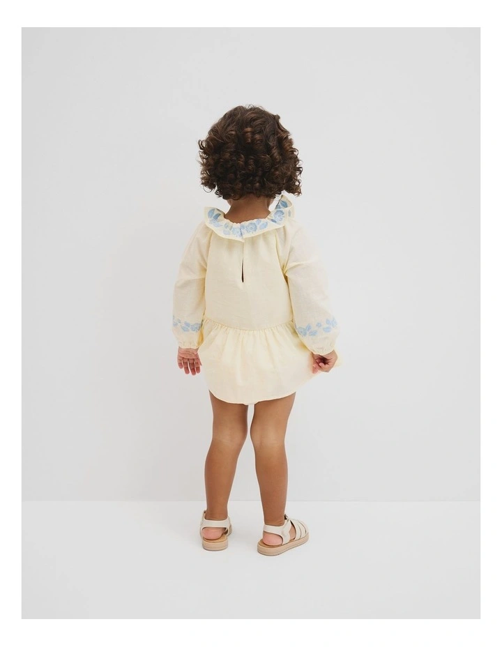 Long Sleeve Embroidered Romper Dress in Antique White image 3