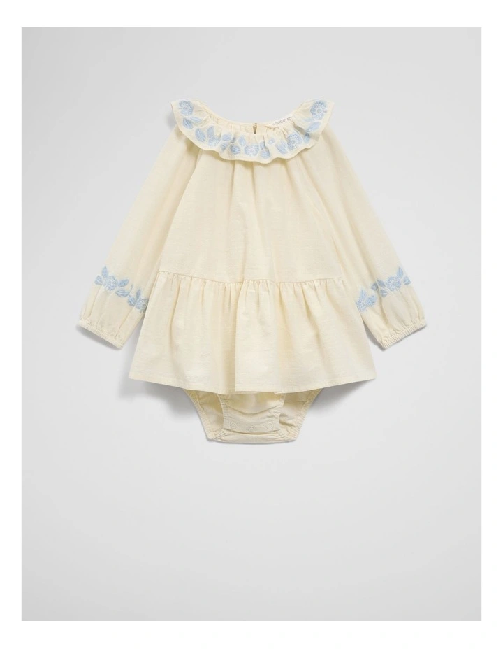 Long Sleeve Embroidered Romper Dress in Antique White image 4