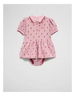 Short Sleeve Jacquard Romper Dress in Blush