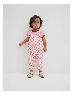 Short Sleeve Printed Overall Set in Vanilla Poppy