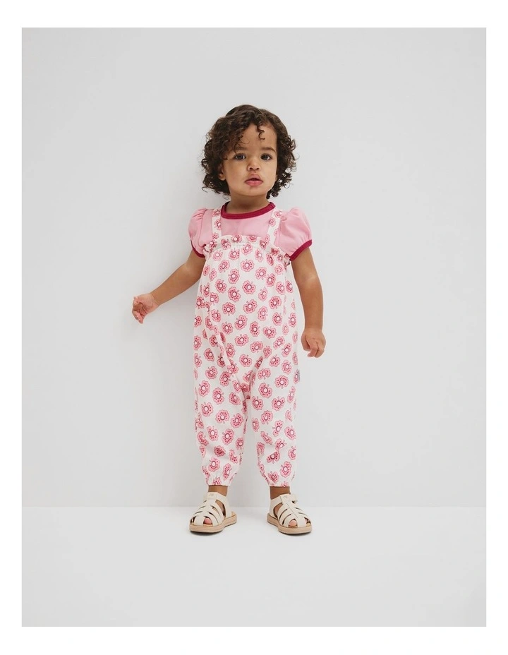 Short Sleeve Printed Overall Set in Vanilla Poppy image 1