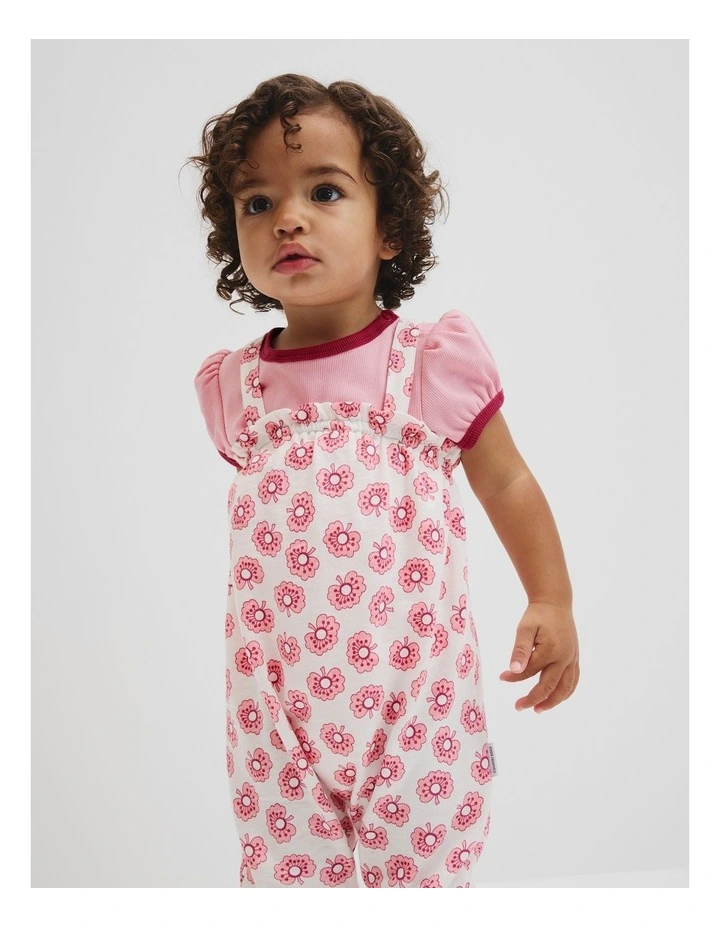 Short Sleeve Printed Overall Set in Vanilla Poppy image 2