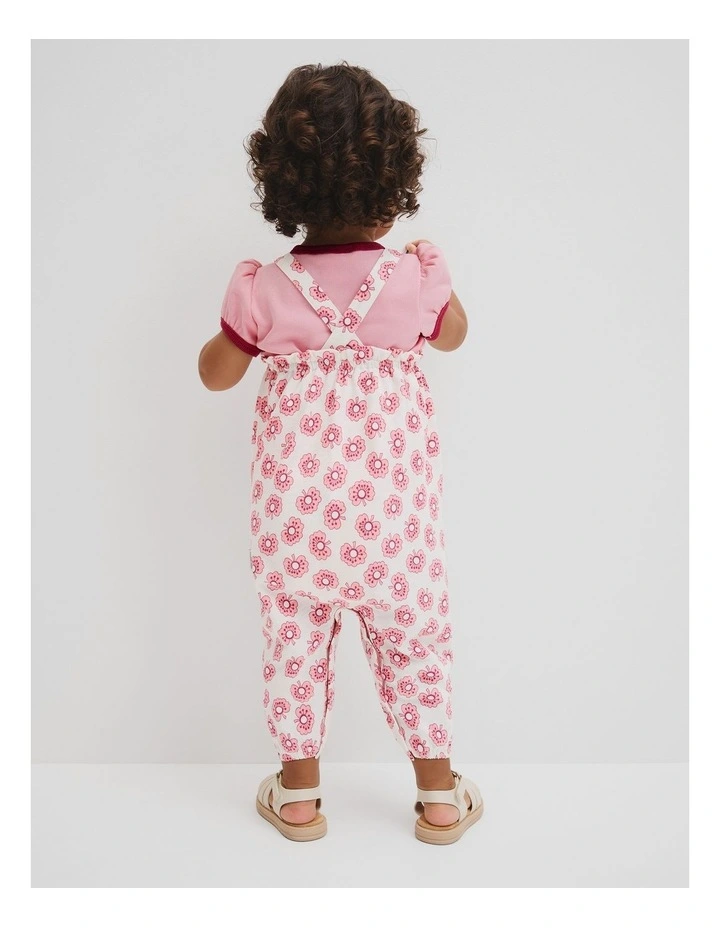 Short Sleeve Printed Overall Set in Vanilla Poppy image 3
