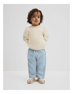 Scalloped Chambray Pant in Light Blue Wash