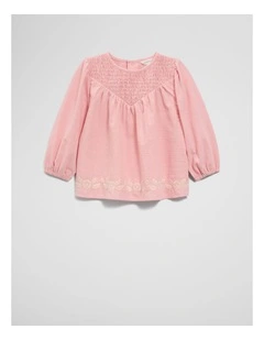 Long Sleeve Shirred Blouse in Blush