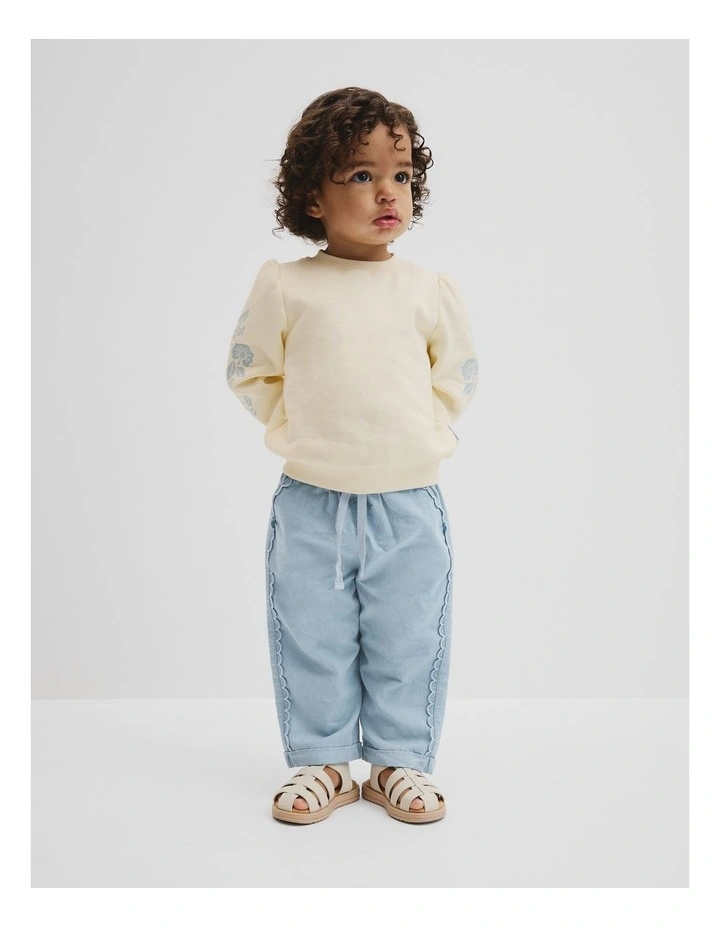 Embroidered Sleeve Sweat in Antique White image 2