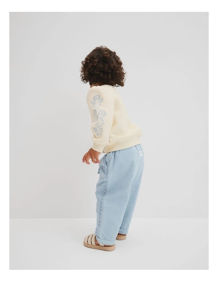Embroidered Sleeve Sweat in Antique White image 3