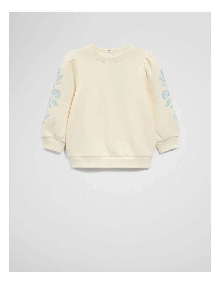 Embroidered Sleeve Sweat in Antique White image 4