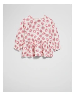Long Sleeve Raglan Peplum Top in Vanilla Poppy