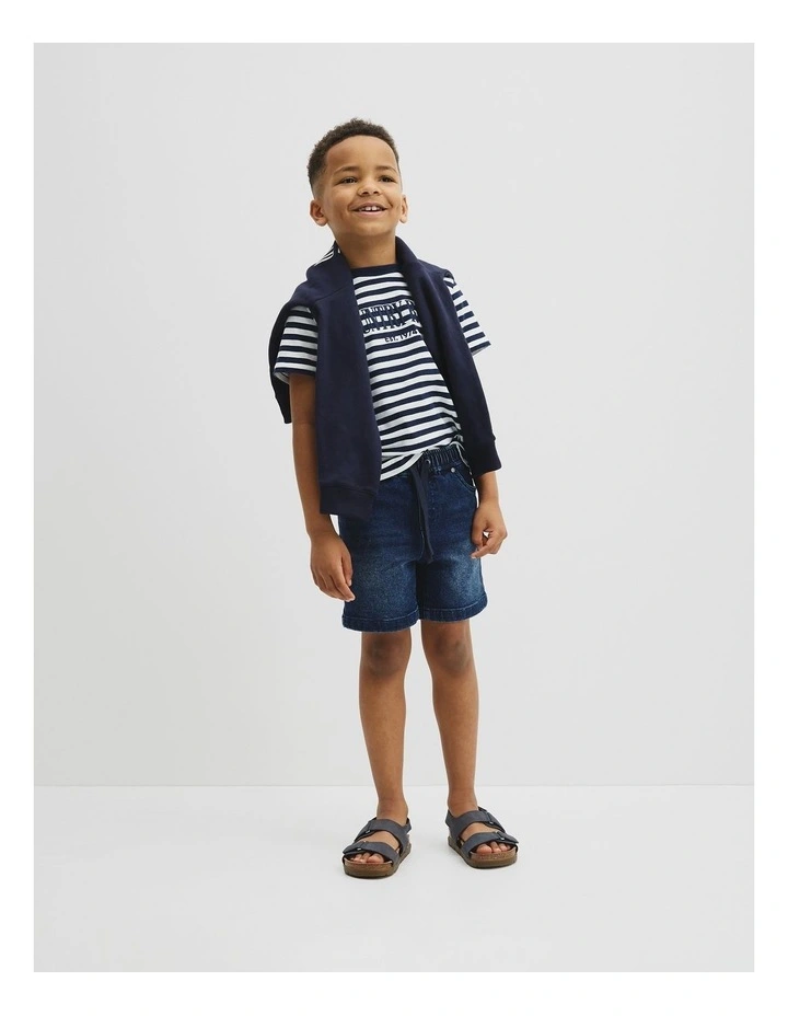 Pull On Denim Straight Pant in Dark Blue Wash image 1