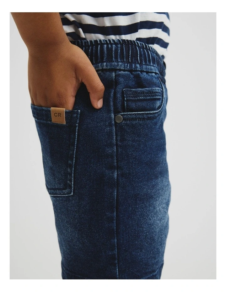 Pull On Denim Straight Pant in Dark Blue Wash image 3