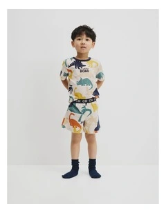 Australian Cotton Short Sleeve Dino Pyjama Set in Multi Print