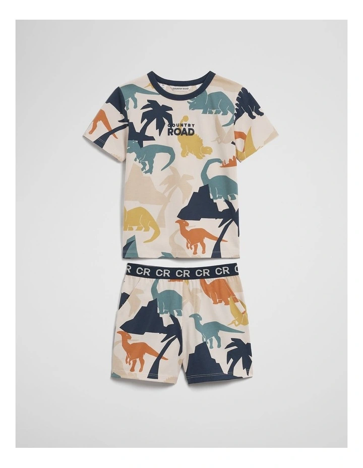 Australian Cotton Short Sleeve Dino Pyjama Set in Multi Print image 2