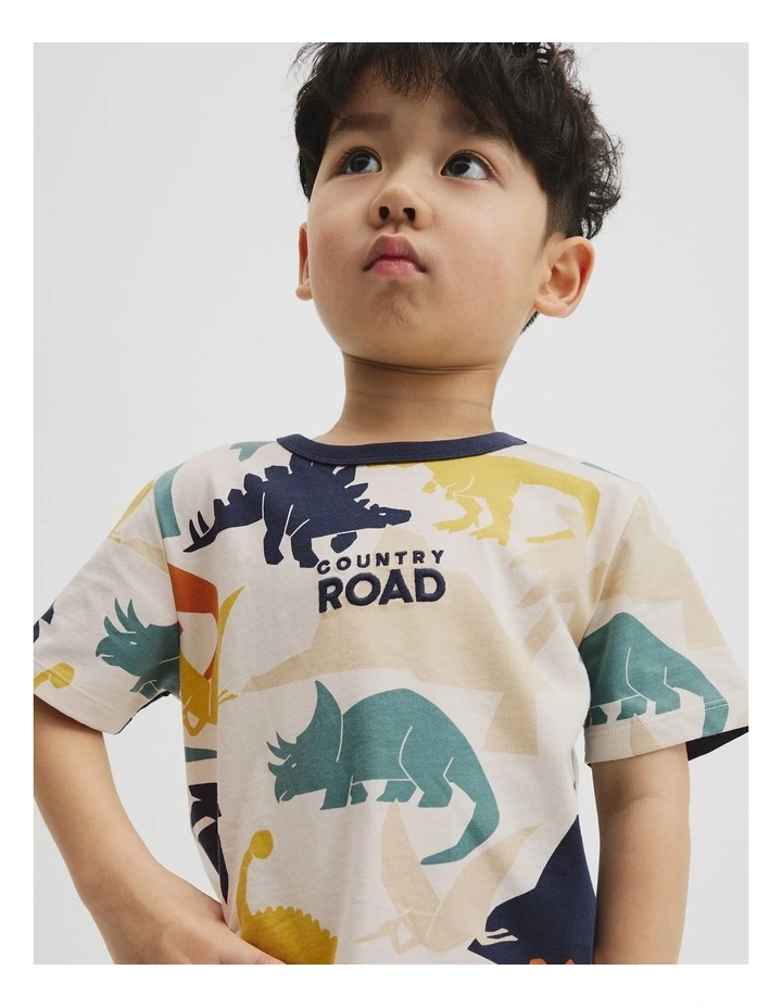 Australian Cotton Short Sleeve Dino Pyjama Set in Multi Print image 3
