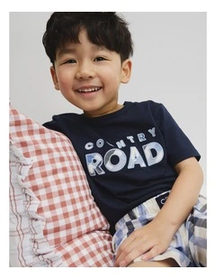 Australian Cotton Short Sleeve Logo Pyjama Set in Blue Check