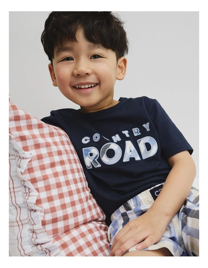 Australian Cotton Short Sleeve Logo Pyjama Set in Blue Check image 1
