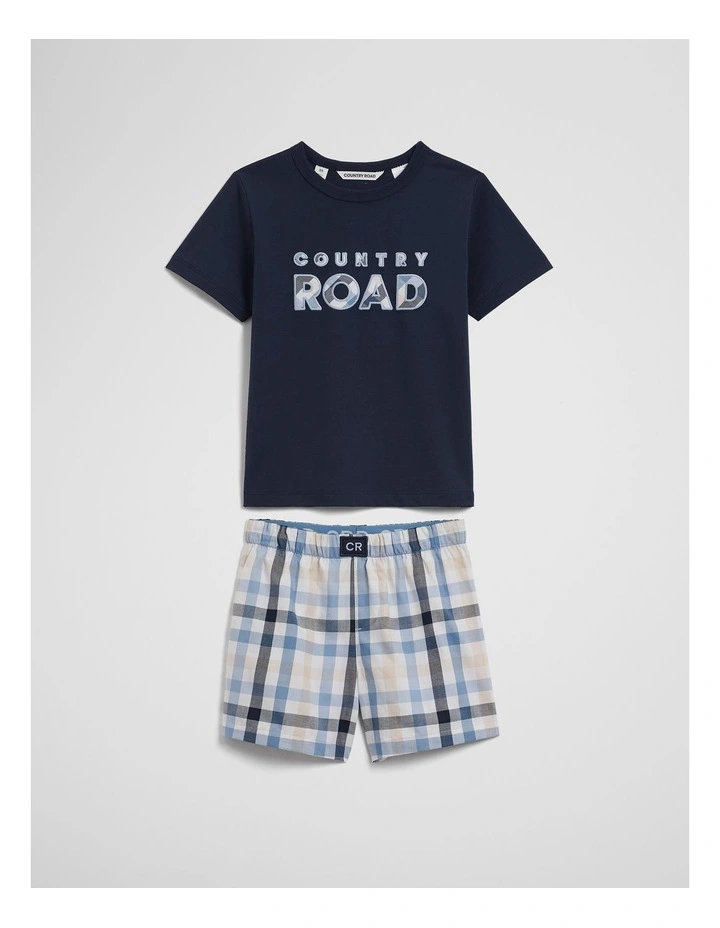 Australian Cotton Short Sleeve Logo Pyjama Set in Blue Check image 2