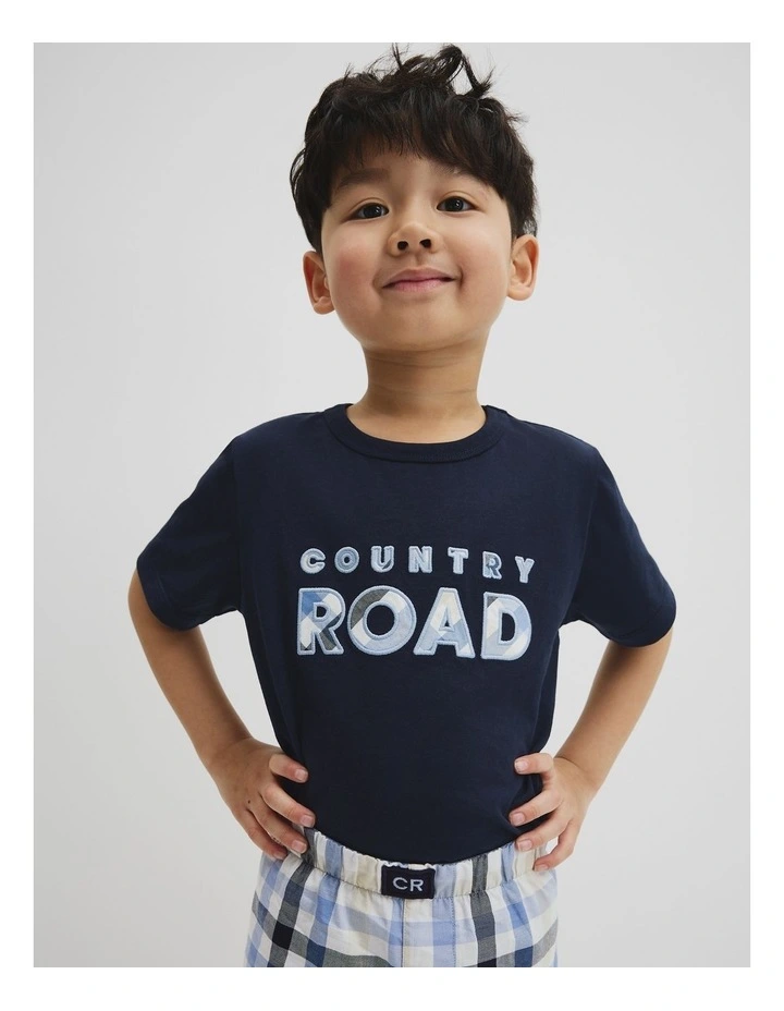 Australian Cotton Short Sleeve Logo Pyjama Set in Blue Check image 3