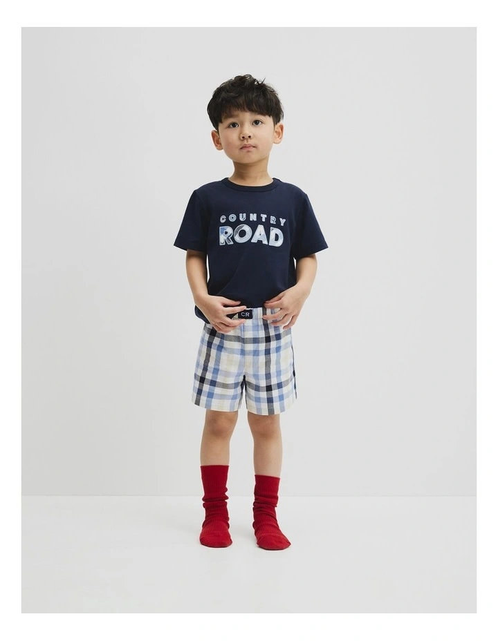 Australian Cotton Short Sleeve Logo Pyjama Set in Blue Check image 4